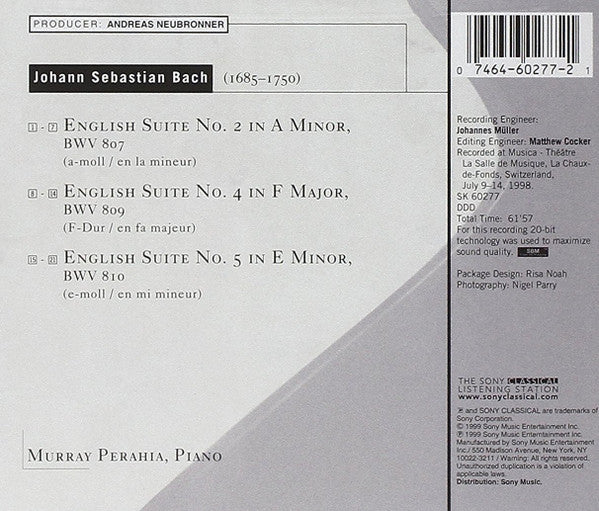 Bach*, Murray Perahia : English Suites Nos. 2, 4 & 5 (CD, Album)
