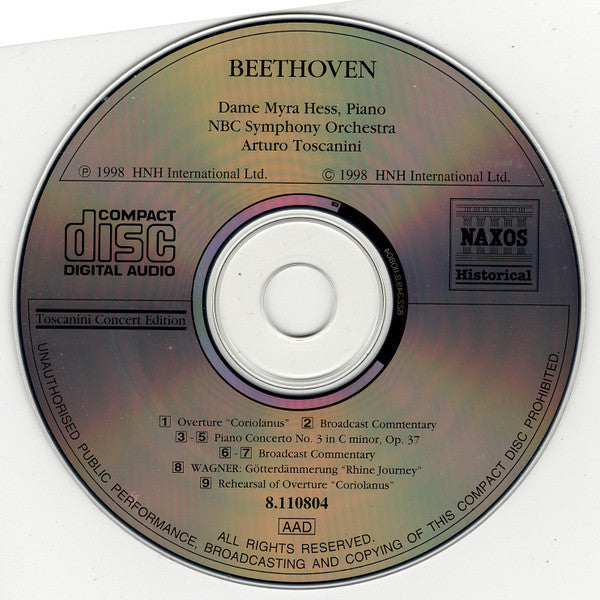 Beethoven* | Dame Myra Hess*, NBC Symphony Orchestra, Arturo Toscanini : Piano Concerto No. 3 / "Coriolanus" Overture / Siegfried's Rhine Journey From Götterdämmerung  (CD, Album, Mono, RM)