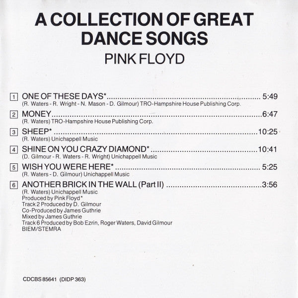 Pink Floyd : A Collection Of Great Dance Songs (CD, Comp, RE)