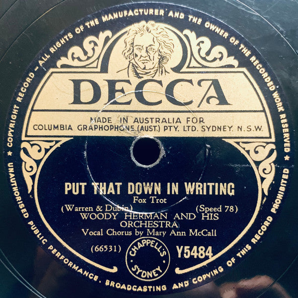 Woody Herman And His Orchestra : Put That Down In Writing / At The Woodchopper's Ball (Shellac, 10")