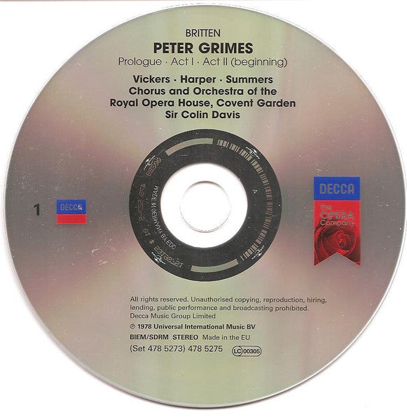 Britten* - Vickers* · Harper* · Summers* · Chorus* And Orchestra Of The Royal Opera House, Covent Garden · Davis* : Peter Grimes  (2xCD, Album, RE, RM)