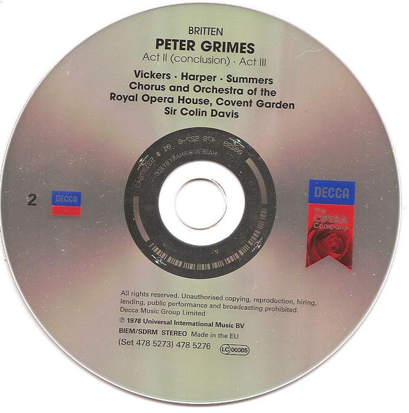 Britten* - Vickers* · Harper* · Summers* · Chorus* And Orchestra Of The Royal Opera House, Covent Garden · Davis* : Peter Grimes  (2xCD, Album, RE, RM)