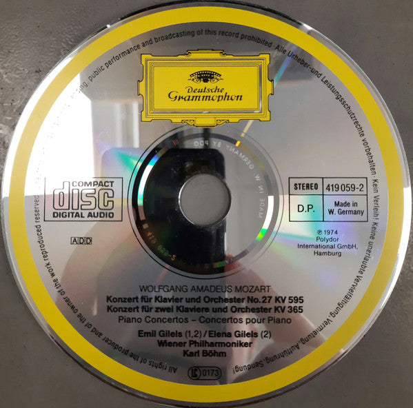 Wolfgang Amadeus Mozart - Emil Gilels, Karl Böhm : Piano Concerto No. 27 - Konzert Für Klavier Und Orchester Nr. 27 B-Dur KV 595/Konzert Für Zwei Klaviere Und Orchester Es-Dur KV 365(361A) (CD, Album)