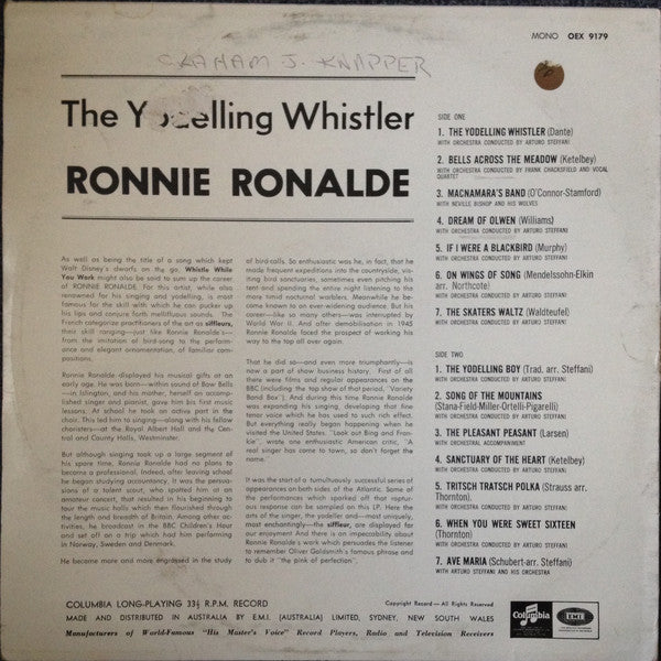 Ronnie Ronalde : The Yodelling Whistler (LP, Album, Comp)