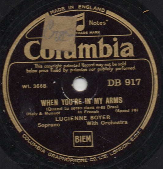 Lucienne Boyer : When You're In My Arms / Don't Say Forever (Shellac, 10")