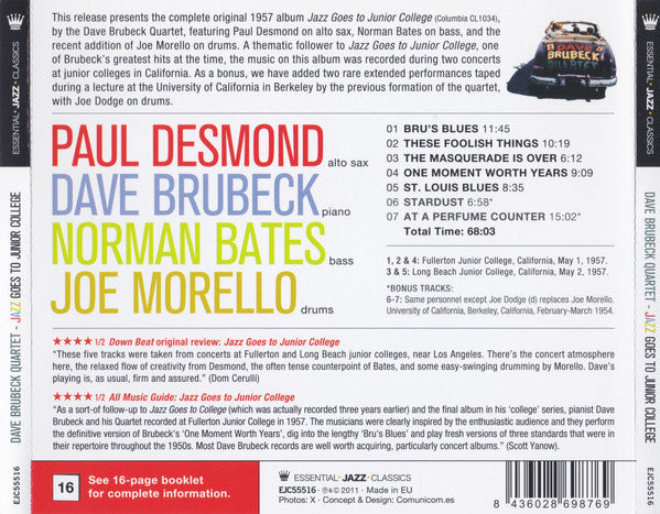 The Dave Brubeck Quartet : Jazz Goes To Junior College (CD, Album, Mono, RE)