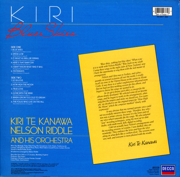Kiri* - Nelson Riddle And His Orchestra : Blue Skies (LP, Album)