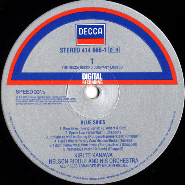 Kiri* - Nelson Riddle And His Orchestra : Blue Skies (LP, Album)