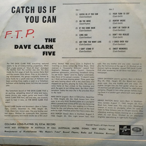 The Dave Clark Five : Catch Us If You Can (LP, Album, Mono)