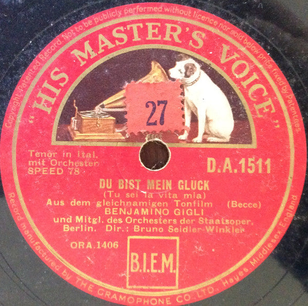 Beniamino Gigli : Du Bust Mein Glück / Notte A Venezia (Shellac, 10")