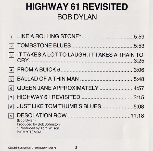 Bob Dylan : Highway 61 Revisited (CD, Album, RE)