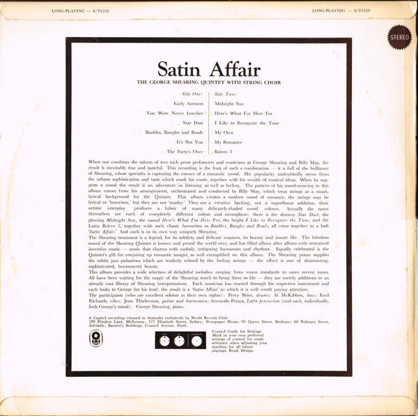 The George Shearing Quintet With Billy May And His Orchestra : Satin Affair (LP, Album, Club)