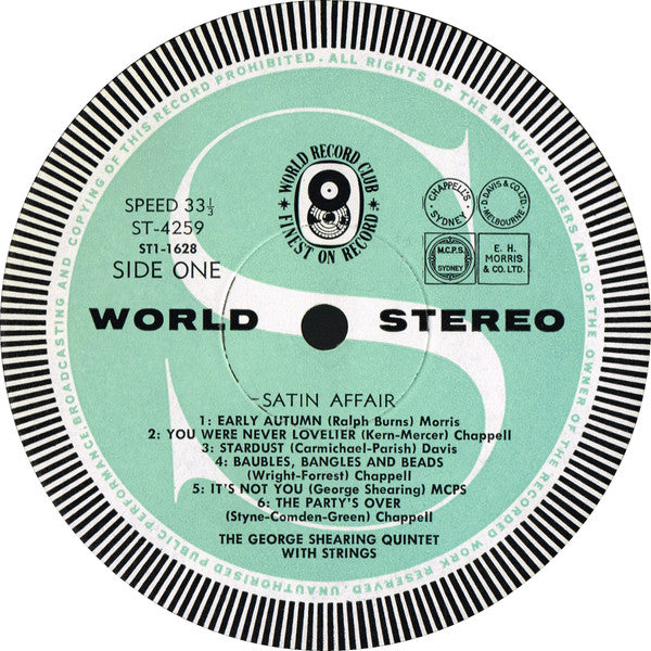 The George Shearing Quintet With Billy May And His Orchestra : Satin Affair (LP, Album, Club)