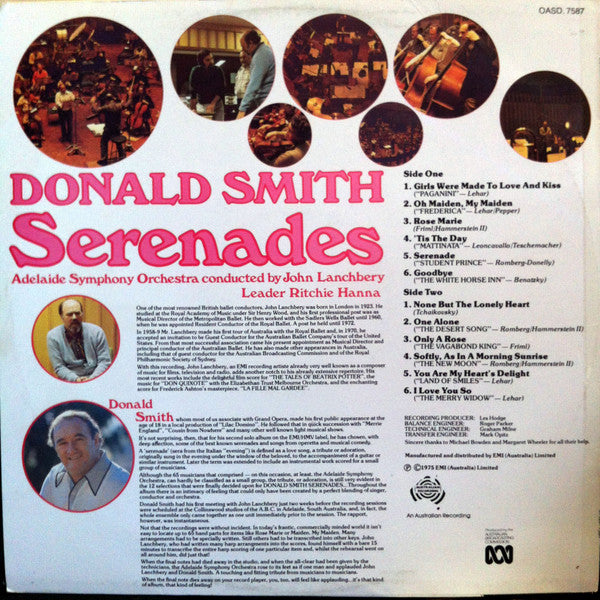 Donald Smith (10), Adelaide Symphony Orchestra Conducted By John Lanchbery , Leader Ritchie Hanna : Serenades (LP, Album)