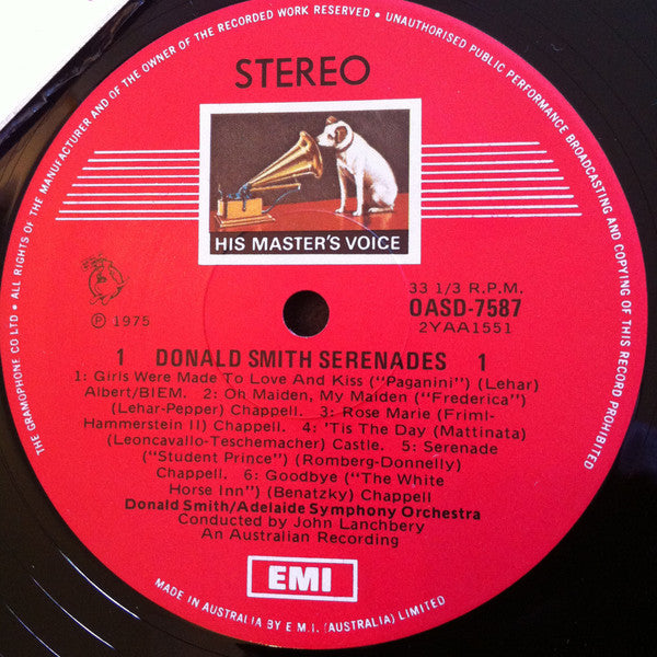 Donald Smith (10), Adelaide Symphony Orchestra Conducted By John Lanchbery , Leader Ritchie Hanna : Serenades (LP, Album)