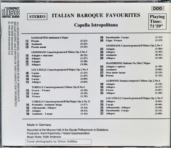 Capella Istropolitana : Italian Baroque Favourites (CD, Album)