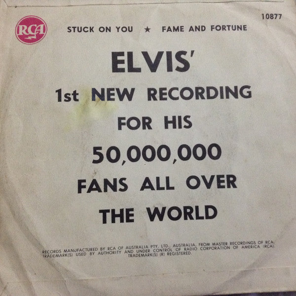 Elvis Presley With The Jordanaires : Stuck On You / Fame And Fortune (7", Single)