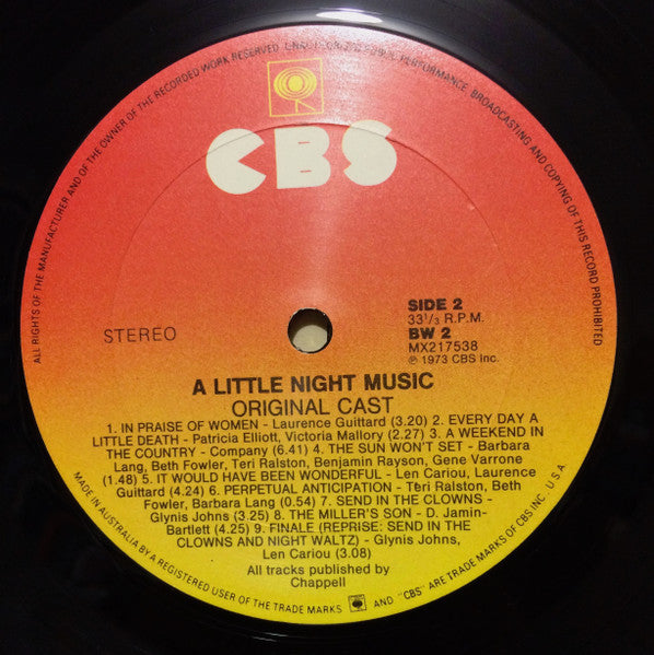Stephen Sondheim, Glynis Johns, Len Cariou, Hermione Gingold : A Little Night Music (Original Cast) (LP)