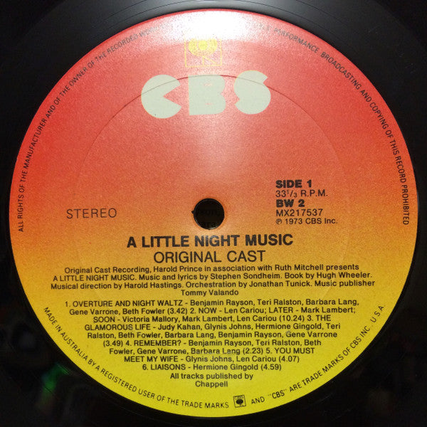 Stephen Sondheim, Glynis Johns, Len Cariou, Hermione Gingold : A Little Night Music (Original Cast) (LP)