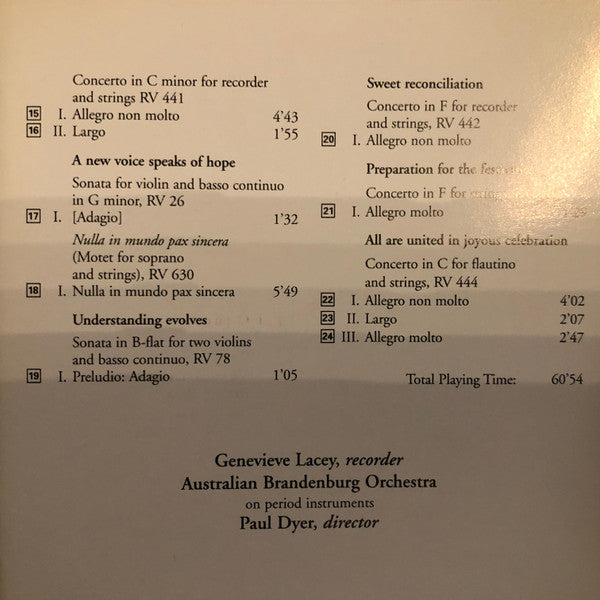 Antonio Vivaldi, Genevieve Lacey, Australian Brandenburg Orchestra, Paul Dyer : Il Flauto Dolce (CD, Album)