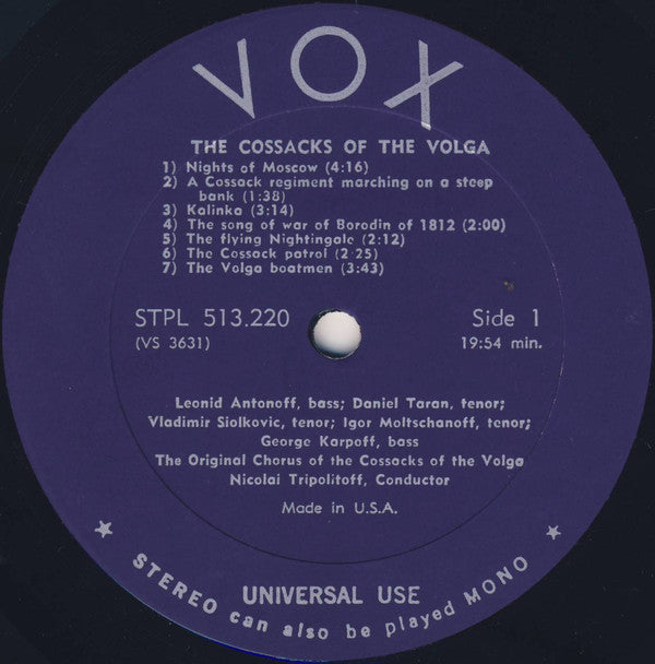 Nicolai Tripolitoff*, The Original Chorus Of The Cossacks Of The Volga : The Cossacks Of The Volga (LP)