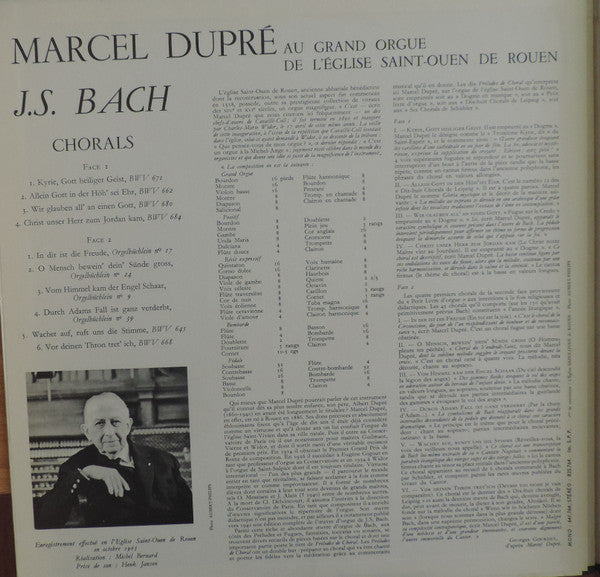 Johann Sebastian Bach - Marcel Dupré : Au Grand Orgue De L'Eglise Saint-Ouen De Rouen - Chorals (LP, Album)
