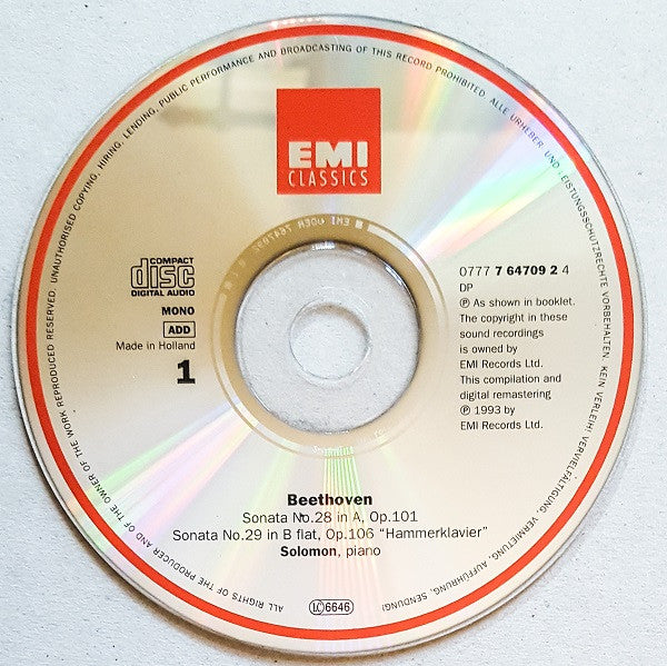 Beethoven*, Solomon (6) : Klaviersonaten = Sonates Pour Piano = Piano Sonatas Opp.90, 101, 106, 109, 110 & 111 (2xCD, Album, Comp, Mono, RM + Box)