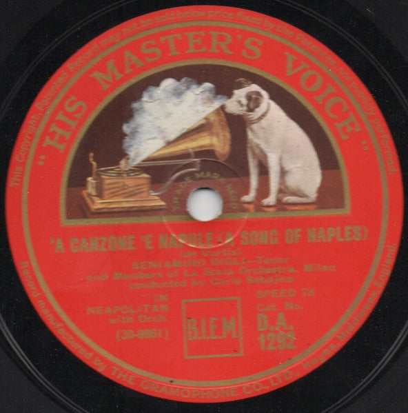 Beniamino Gigli : 'A Canzone 'E Napule / Lucia, Luci (Shellac, 10")
