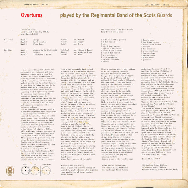 The Regimental Band Of The Scots Guards : Overtures (LP, Album, Club)