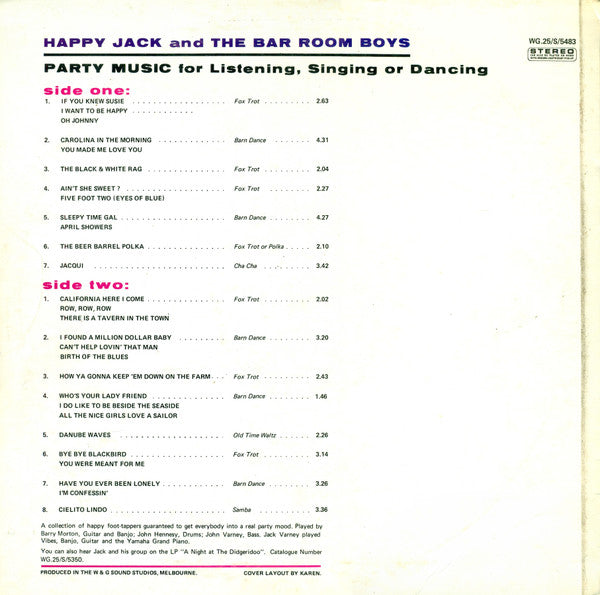 Happy Jack And The Bar-Room Boys* : Party Music For Happy Occasions (LP, Album)