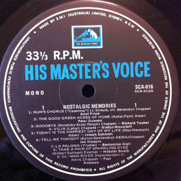 Various : Nostalgic Memories 18 Songs From The World's Greatest Singers (LP, Comp, Mono)