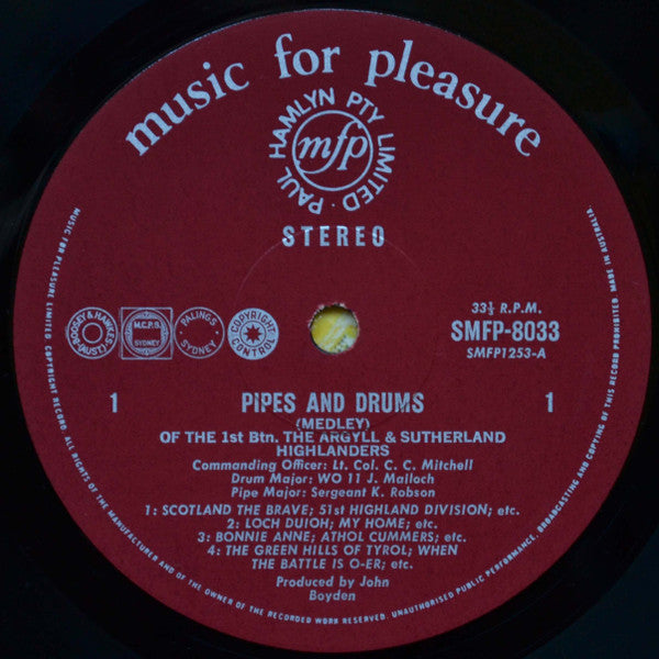 1st Bn Argyll & Sutherland Highlanders* : Pipes & Drums (LP, Album)