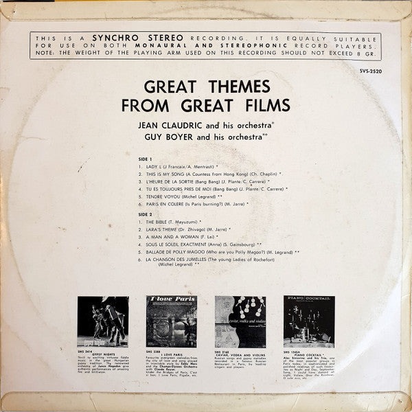 Jean Claudric Et Son Orchestre, Guy Boyer Et Son Orchestre : Great Themes From Great Films (LP, Album)