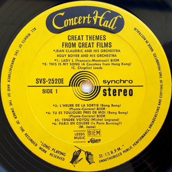 Jean Claudric Et Son Orchestre, Guy Boyer Et Son Orchestre : Great Themes From Great Films (LP, Album)