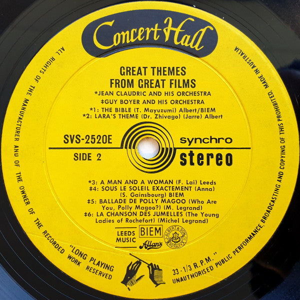 Jean Claudric Et Son Orchestre, Guy Boyer Et Son Orchestre : Great Themes From Great Films (LP, Album)