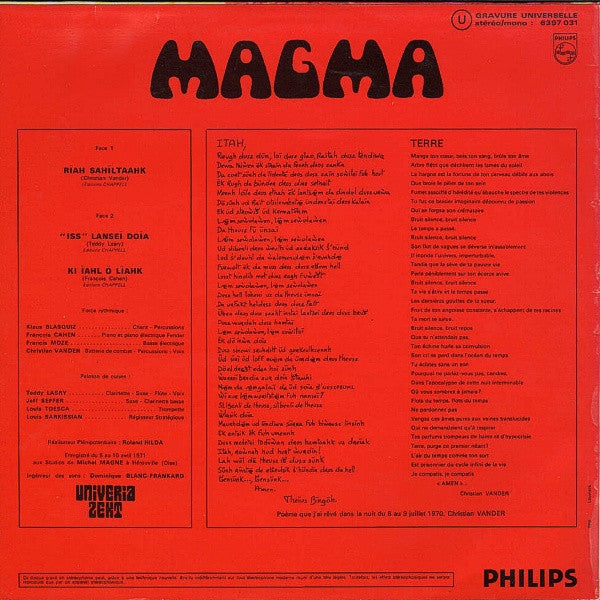 Magma (6) : 1001° Centigrades (LP, Album, RP)