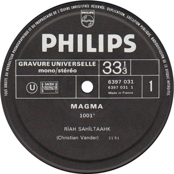 Magma (6) : 1001° Centigrades (LP, Album, RP)