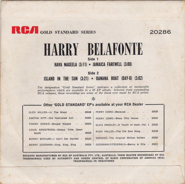 Harry Belafonte : Hava Nageela (7", EP, RE)