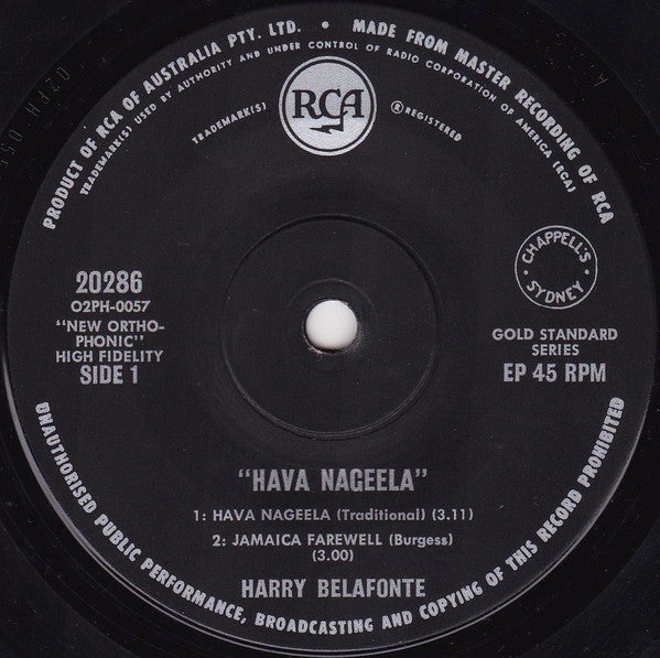 Harry Belafonte : Hava Nageela (7", EP, RE)