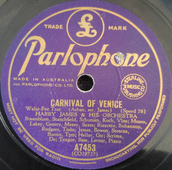 Harry James & His Orchestra* : Flight Of The Bumble Bee / Carnival Of Venice (Shellac, 10")