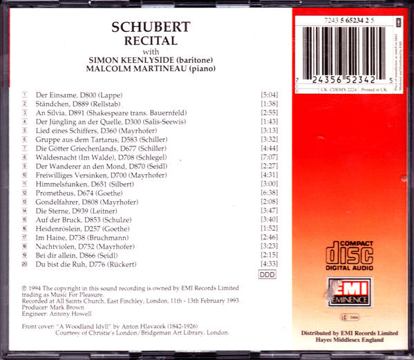 Franz Schubert, Simon Keenlyside, Malcolm Martineau : Schubert Recital (CD)