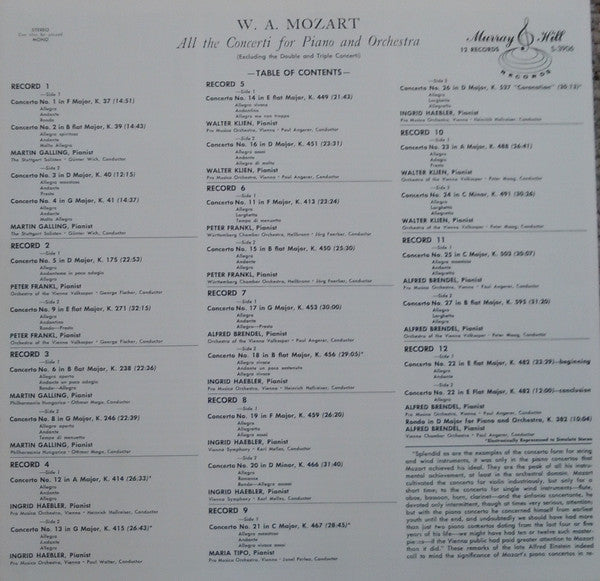 W. A. Mozart* : All The Concerti For Piano And Orchestra - Excluding The Double And Triple Concerti (12xLP + Box, Comp)