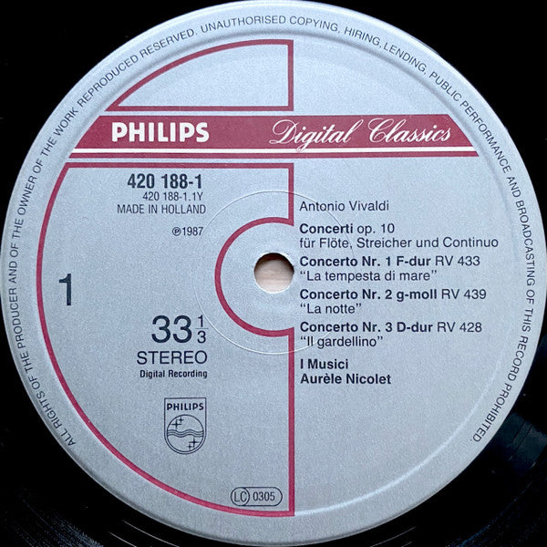 Antonio Vivaldi - I Musici, Aurèle Nicolet : 6 Flute Concertos, Op. 10 (LP)