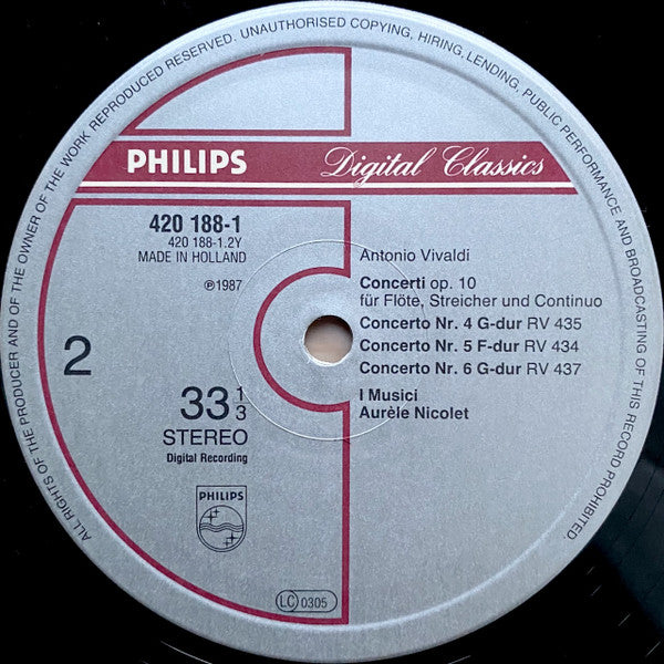 Antonio Vivaldi - I Musici, Aurèle Nicolet : 6 Flute Concertos, Op. 10 (LP)
