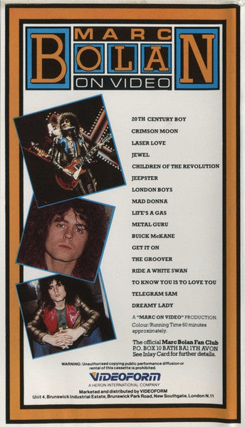 Marc Bolan : Marc Bolan On Video (VHS, PAL)