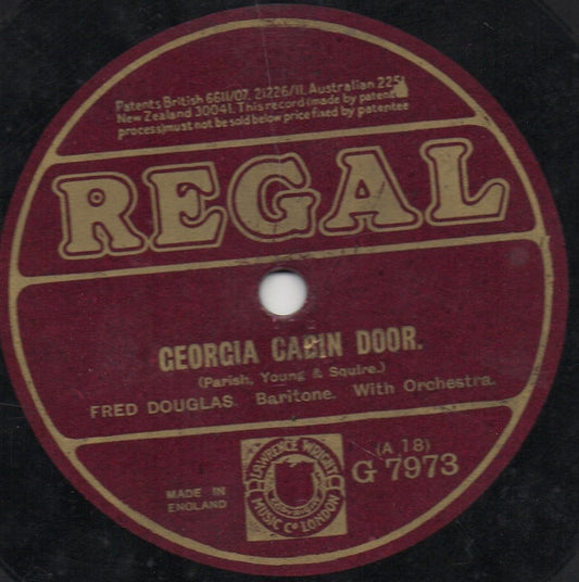 Fred Douglas : Georgia Cabin Door / I'll Stand Beneath Your Window And Whistle (Shellac, 10")