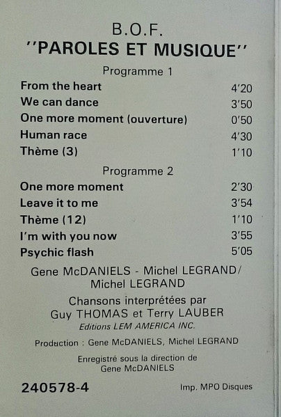 Michel Legrand : Paroles Et Musique (Bande Originale Du Film) (Cass)