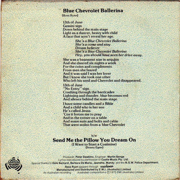 Ross Ryan : Blue Chevrolet Ballerina (7", Single)