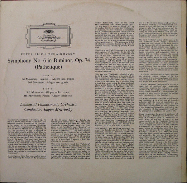 Peter Tchaikovsky* - Leningrad Philharmonic Orchestra, Jewgenij Mrawinskij* : Symphony No. 6 "Pathétique" (LP, Album, RE)
