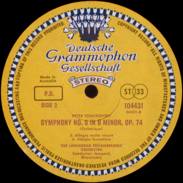 Peter Tchaikovsky* - Leningrad Philharmonic Orchestra, Jewgenij Mrawinskij* : Symphony No. 6 "Pathétique" (LP, Album, RE)
